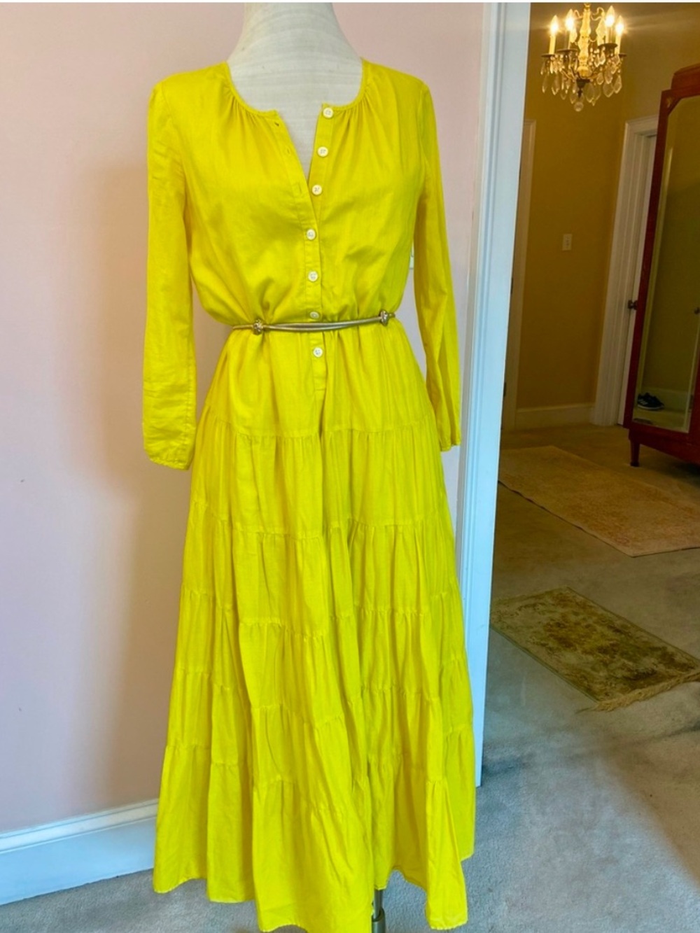 J. Crew Bright Yellow Button-Front Tiered Maxi Dress